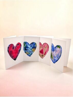 12 Watercolor Notecards: Hearts (4.25" x 5.5")